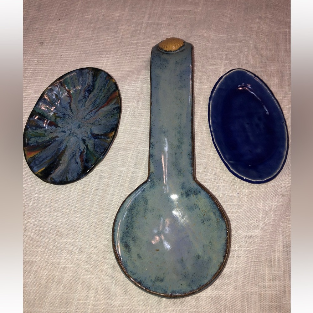 Set of 3 Vintage Handmade Spoon Rests